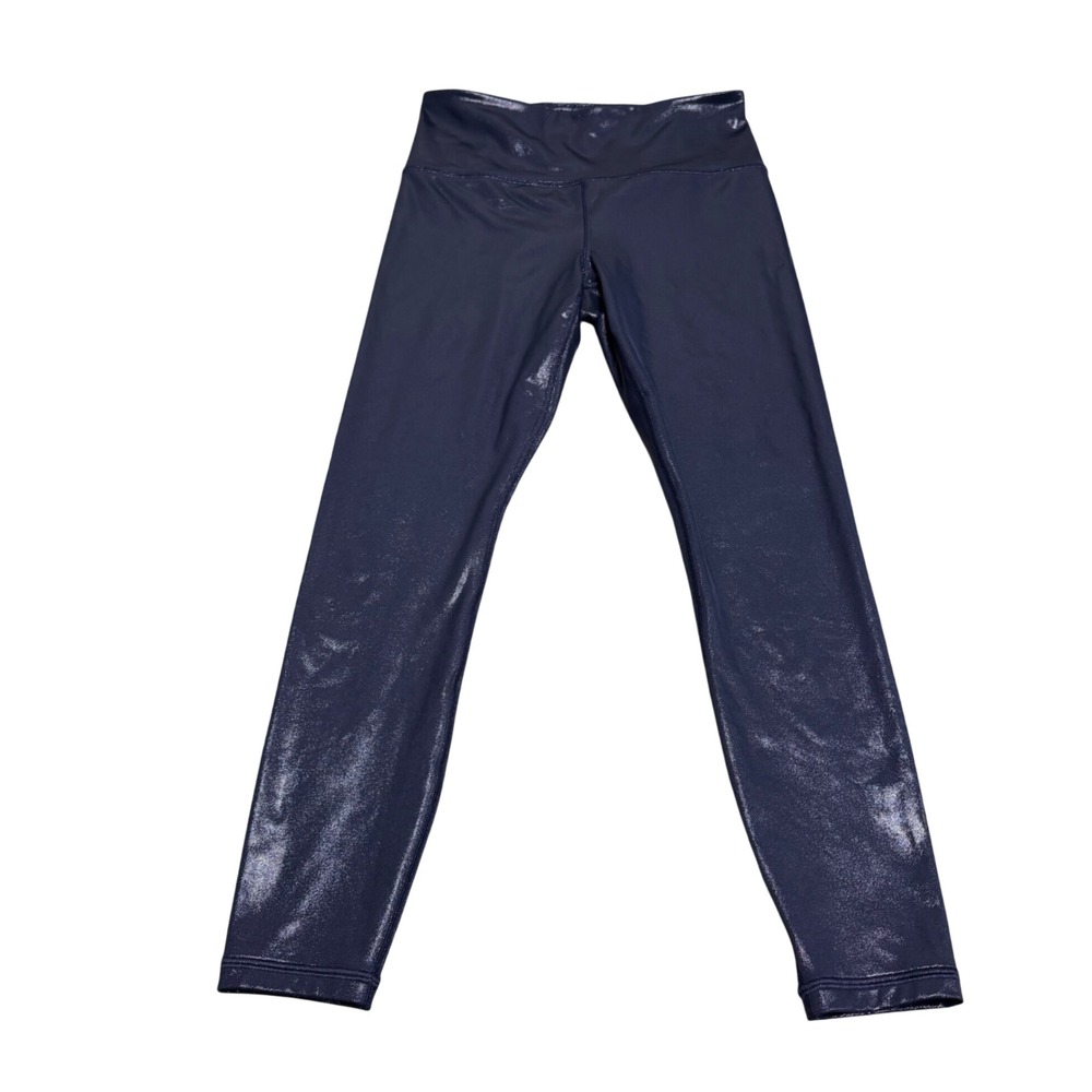 Athleta Elation Shine Tight Leggings Navy Blue Metallic Shimmer High Rise M yoga
